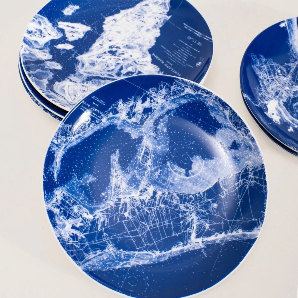 Caskata Harbor Collection Set of 6 Blue & White Harbor Scene Dessert Plates - Picture 6 of 7